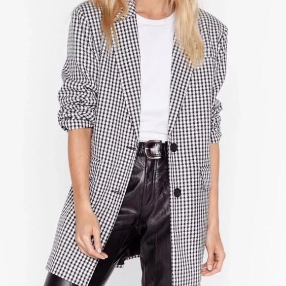 NASTY GAL Dog Days Oversized Black & White Houndstooth Blazer Size 14 - Picture 15 of 15
